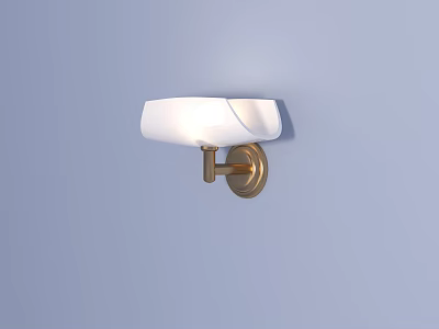 Modern Wall Lamp with White Lampshade and Golden Bracket on Light Blue Wall 3d model