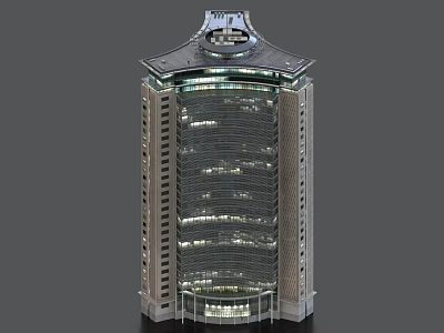 Tall Modern Office Building With Glass Curtain Wall And Unique Roof Design 3d model