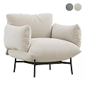 Beige Fabric Single Sofa with Large Cushions and Black Metal Legs Design