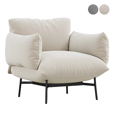 Beige Fabric Single Sofa with Large Cushions and Black Metal Legs Design 3d model