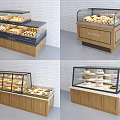 Bakery Display Shelves With Glass Doors And Wooden Cabinets For Displaying Baked Goods