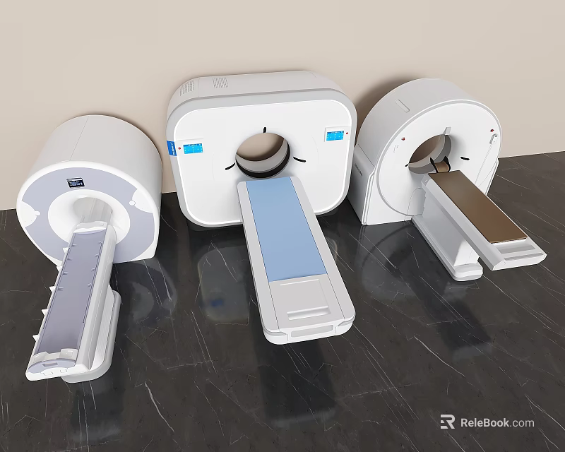 Medical Imaging Equipment With White Scanning Chambers And Examination Tables 3d model 