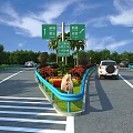 WellDesigned Road Infrastructure With Directional Traffic Signs Green Belts And Blue Guardrails For Safe Driving