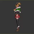 Christmas Themed Character With Reindeer Antlers Green Cape Red Skirt And Stockings Boots