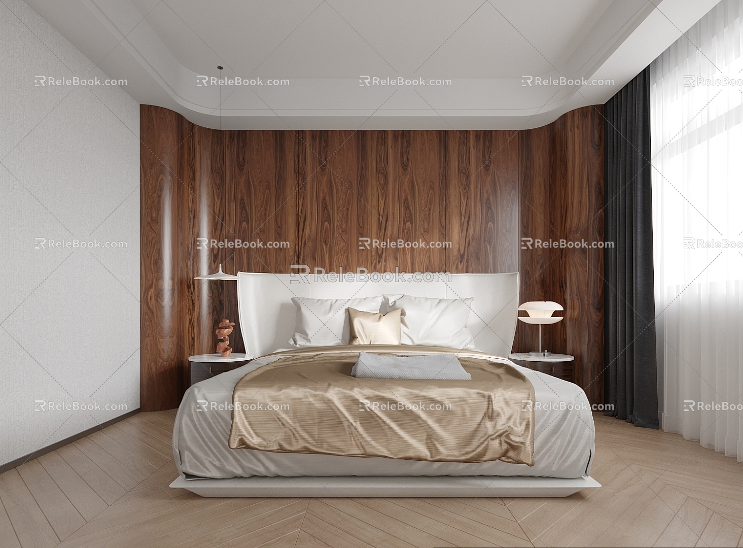 Light Luxury Bedroom Bed Combination 3d model