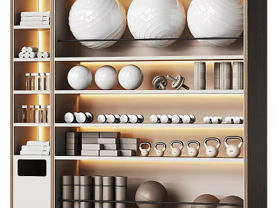 Home Gym Storage With Various Fitness Equipment 3d model