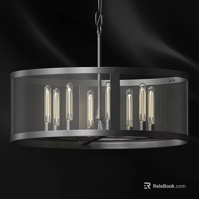 Modern Industrial Chandelier with Circular Metal Frame and Exposed Bulbs for Interior Lighting 3d model 