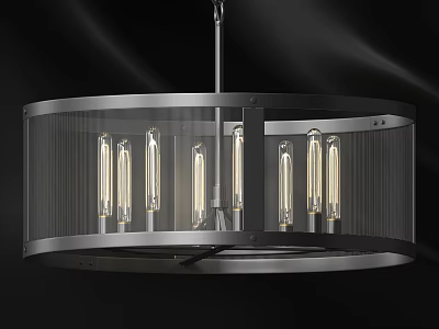 Modern Industrial Chandelier with Circular Metal Frame and Exposed Bulbs for Interior Lighting 3d model