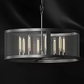 Modern Industrial Chandelier with Circular Metal Frame and Exposed Bulbs for Interior Lighting