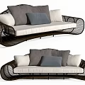 Modern Outdoor Sofa With Wicker Frame White Cushions And Gray Pillows
