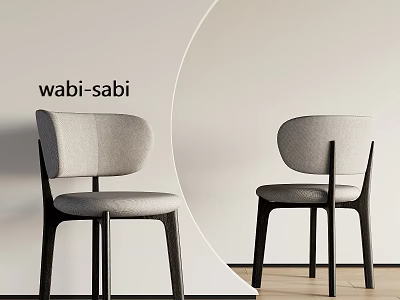 Wabi Sabi Style Gray Dining Chairs With Dark Wooden Legs And Minimalist Design 3d model