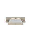 Modern Double Bed Design With Beige Headboard Light Gray Mattress And Storage Drawers