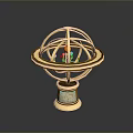 Decorative Golden Armillary Sphere Featuring Circular Rings And Colored Accents On Base