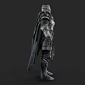 Medieval Game Movie Character In Detailed Metal Armor With Decorative Shoulder Plates And Cloak