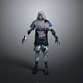 Futuristic Techwear Costume With Hooded Design Blue Accents And Mechanical Details