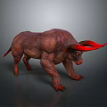 3D Rendered Mythical Bovine Creature Character Featuring Red Horns Textured Muscular Body