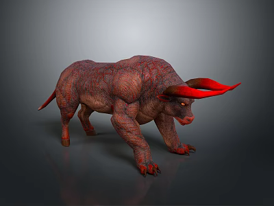 3D Rendered Mythical Bovine Creature Character Featuring Red Horns Textured Muscular Body 3d model