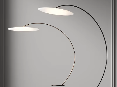 Modern Floor Lamp With Curved Metal Pole And Double White Lampshade In Interior Space Design 3d model