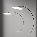 Modern Floor Lamp With Curved Metal Pole And Double White Lampshade In Interior Space Design