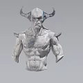 Mythical Horned Creature Bust With Muscular Torso And Intricate Textures Against Starry Grey Background