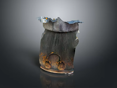 Textured Ceramic Container With Broken Top For Rustic Household Use 3d model