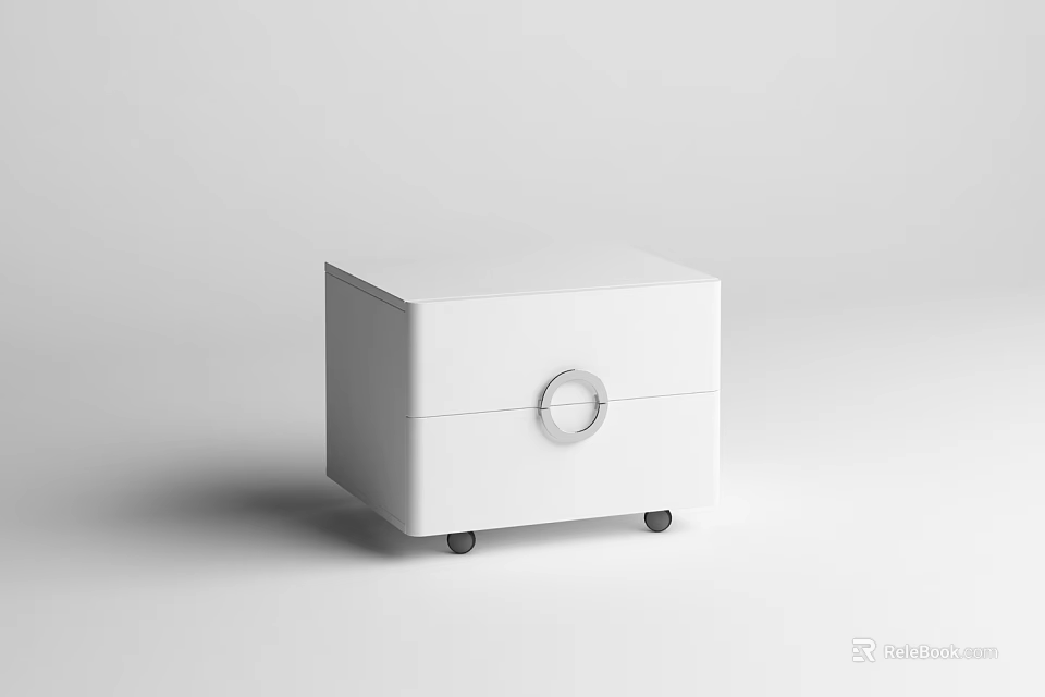 Modern White Bedside Table With Single Drawer Round Knob And Wheels 3d model 