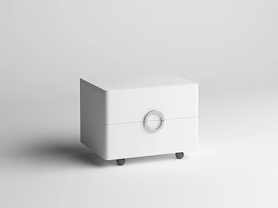 Modern White Bedside Table With Single Drawer Round Knob And Wheels 3d model