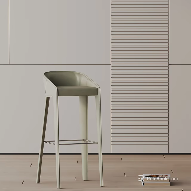 Modern Light Colored Bar Stool With Sleek Design And Vertical Slat Wall Background 3d model