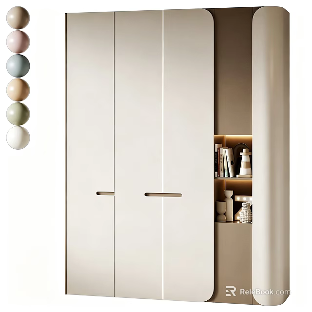 Modern Minimalist Cream White Bookcase With Built In Ambient Light And Practical Open Display Shelves 3d model 