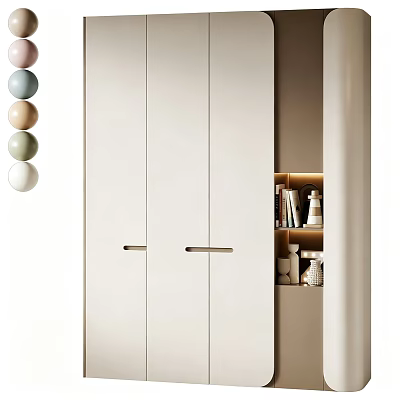 Modern Minimalist Cream White Bookcase With Built In Ambient Light And Practical Open Display Shelves 3d model