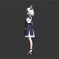 Anime Style 3D Game Character With White Twin Ponytails Blue Dress And Purple Shoes