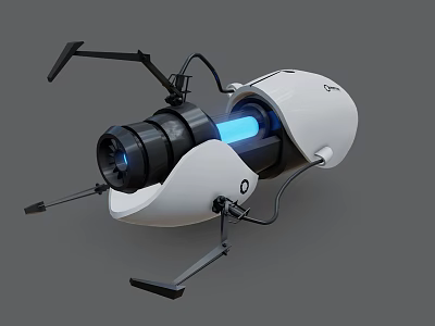 Futuristic Cybernetic Character With White Black Body Blue Glowing Core And Mechanical Arms 3d model