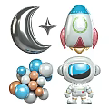 Space Themed Balloon Decorations With Astronaut Rocket Moon Stars And Colorful Orbs