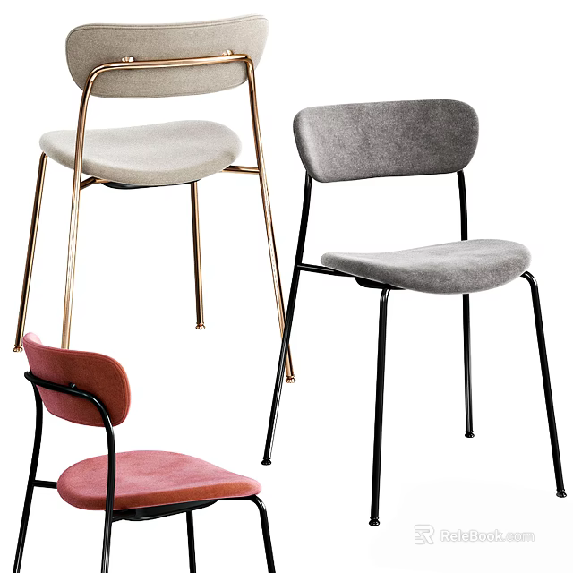 Modern Single Chairs With Different Colors Metal Frames And Comfortable Seats 3d model