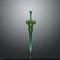 Ornate Fantasy Style Sword With Green Blade And Golden Gemstone Decorations