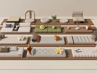 Various Modern Sofa Designs And Seating Arrangements With Decorative Plants 3d model