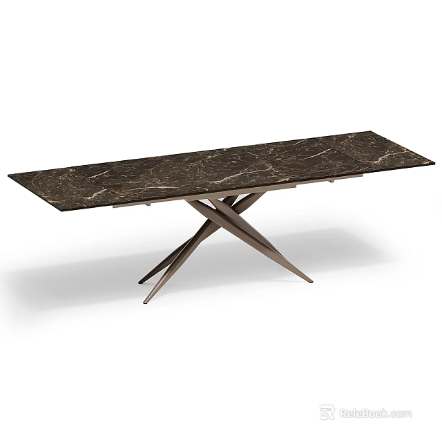 Elegant Modern Dining Table Design With Dark Marble Top And Cross Metal Legs 3d model 