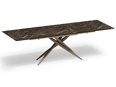 Elegant Modern Dining Table Design With Dark Marble Top And Cross Metal Legs 3d model