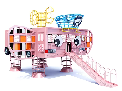 Pink Playground Equipment With Yellow Mickey Ear Shaped Structure Blue Basket Slide And Eye Decorations 3d model
