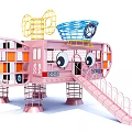 Pink Playground Equipment With Yellow Mickey Ear Shaped Structure Blue Basket Slide And Eye Decorations