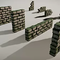 Moss Covered Stone Wall Blocks With Textured Surfaces And Stacked Segments 3d model