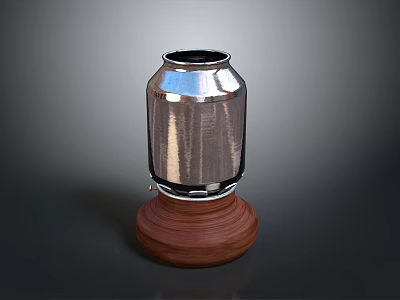 Decorative Shiny Metallic Container With Wooden Base And Cylindrical Shape 3d model