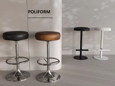 Modern Poliform Bar Stools With Upholstered Black Brown And Backless Black White Cross Metal Bases 3d model