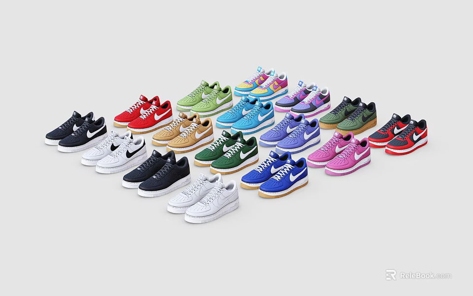 Assorted Colorful Nike Sneakers Collection With Various Styles And Designs For Casual Wear 3d model 