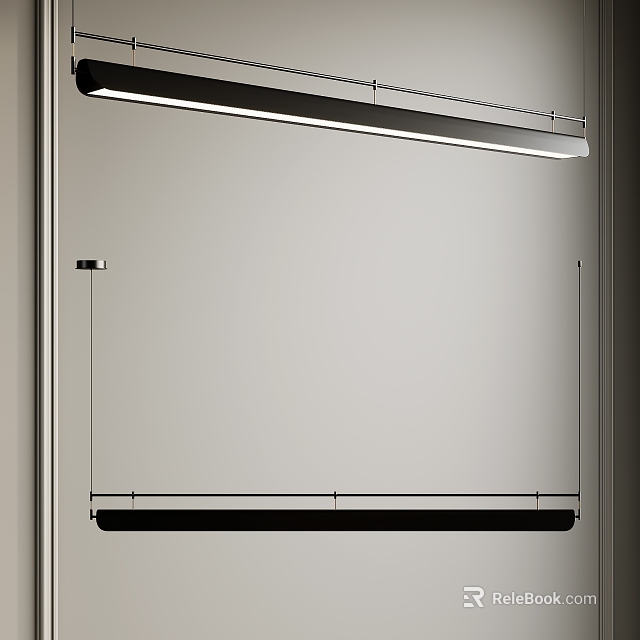 Modern Minimalist Linear Pendant Light With Black Metal Frame For Contemporary Interior Space 3d model 