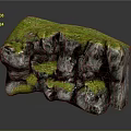 Natural Stone With Green Moss Covered Surface And Rough Natural Texture