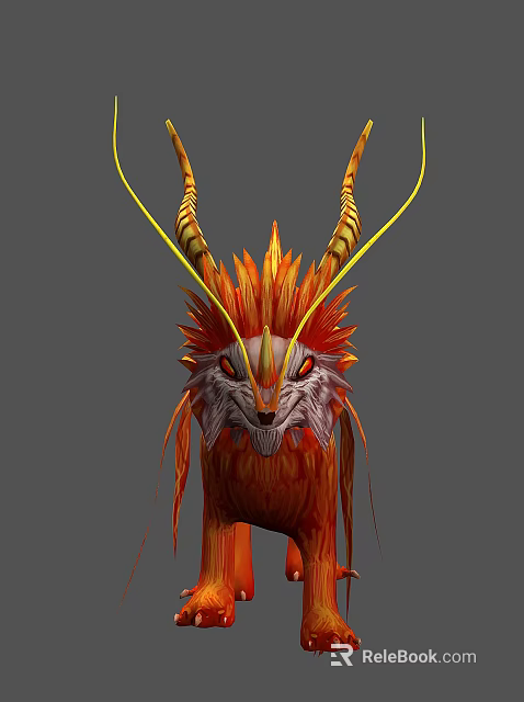 Fierce Game Movie Character With Flaming Hair Golden Horns And Sharp Eyes 3d model 