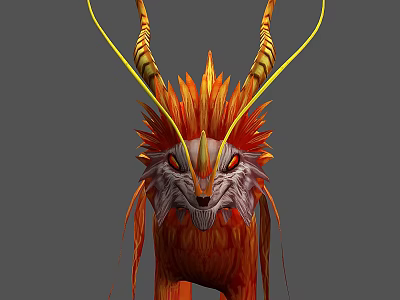 Fierce Game Movie Character With Flaming Hair Golden Horns And Sharp Eyes 3d model