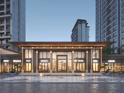 Modern Residential Building Entrance Hall With Spacious Plaza And Surrounding High Rise Buildings 3d model