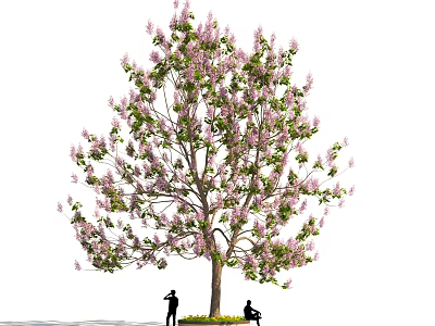Arbor Featuring Purple Flowers And Green Leaves With People Standing And Sitting Under It 3d model
